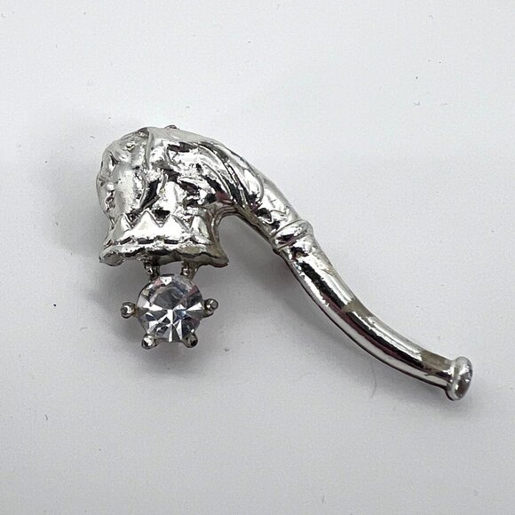 Tobacco Smoking Pipe Silver Tone Brooch Lapel Pin Tie Tack With Rhinestone - Picture 5 of 11